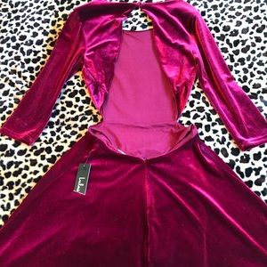 Lulus Red Velvet Cutout Skater Dress